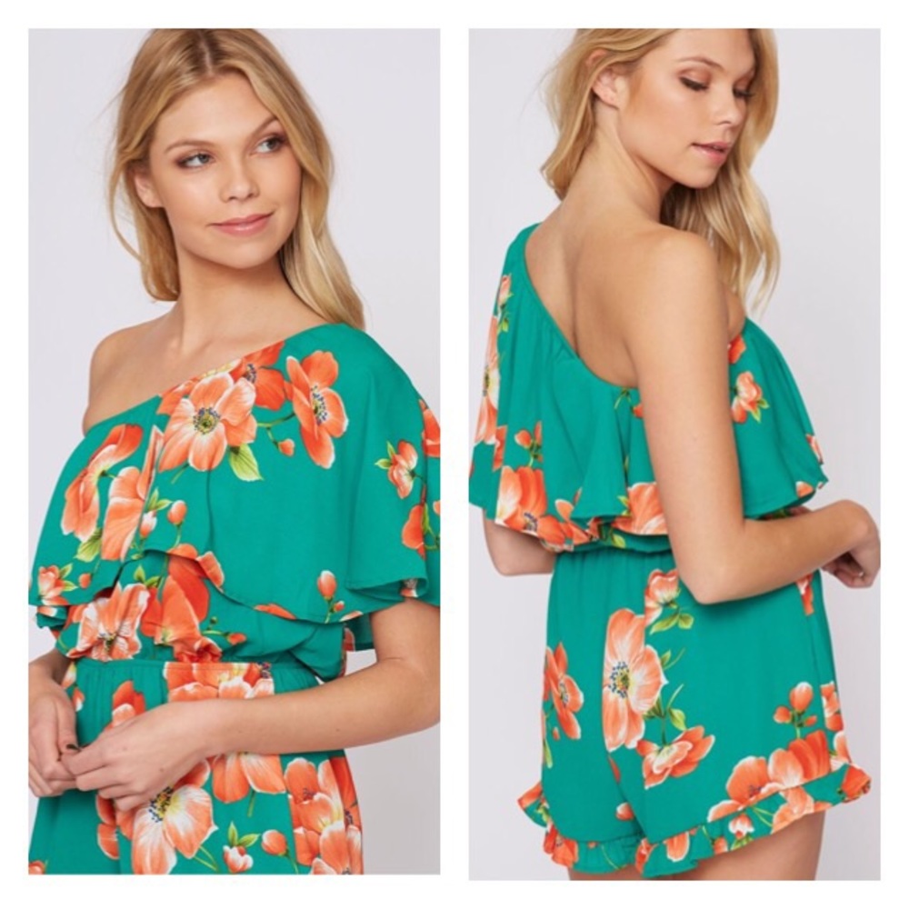 Green Orange Tropical Romper - Picture 2 of 2